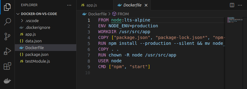 فایل Dockerfile در vscode